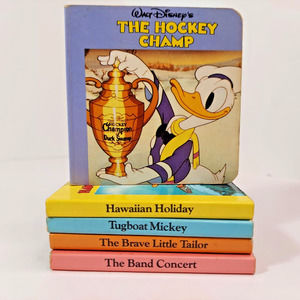 5 x Walt Disney Mini Board Book Lot 1986 Vintage Chatham River Set Mickey Pluto